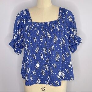 MELLÓDAY x Nordstrom Floral Print Smocked Blouse- Puff Sleeves- Size Medium